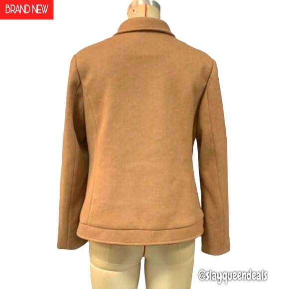 Cropped Wool Blend Pea Coat Double Breasted Blazer Slim Fitted Short Jacket - Picture 5 of 5